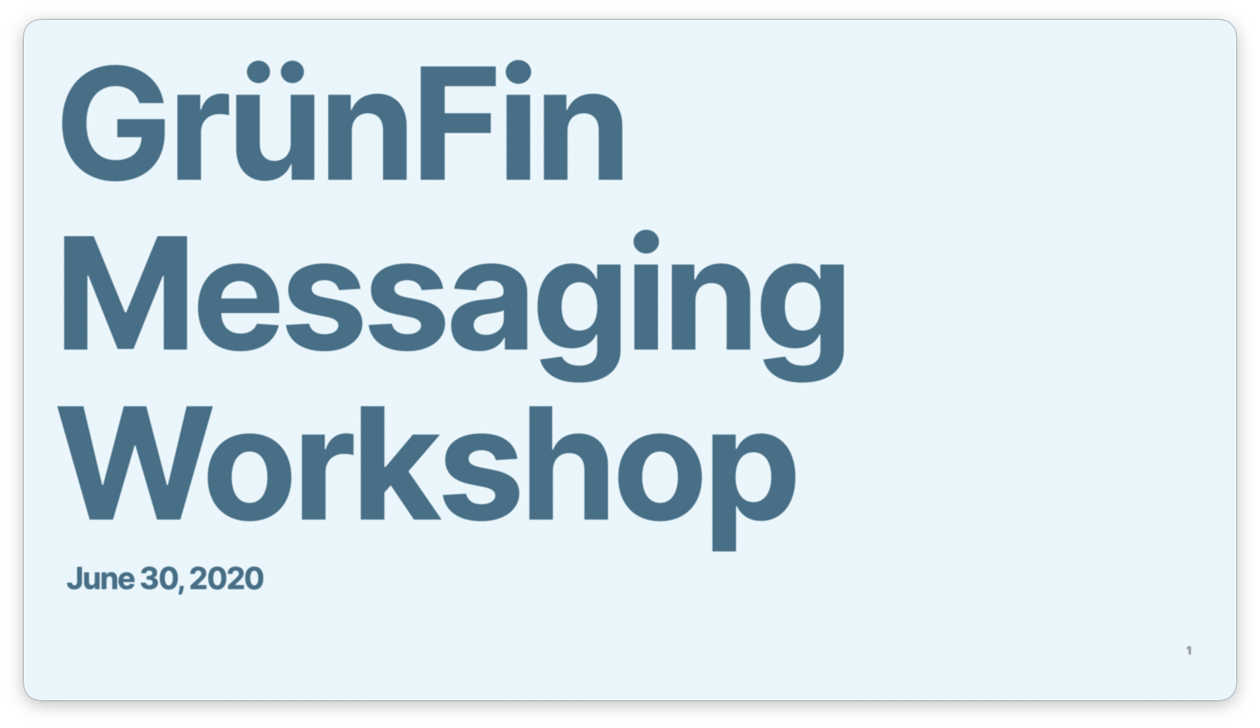 Grünfin messaging workshop